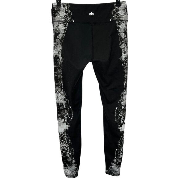 Alo Womens Full Length Leggings Black Crystal Side Print Geode Athletic Size S - Picture 2 of 6